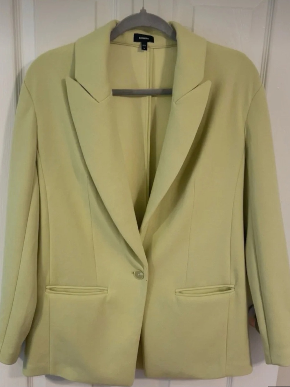 Express Pale Green Single-Button Notch Lapel Blazer